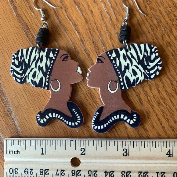 Pierced Earrings Exaggerated Fishhook Wood Lightweight Earrings Exotic W… - Picture 5 of 6